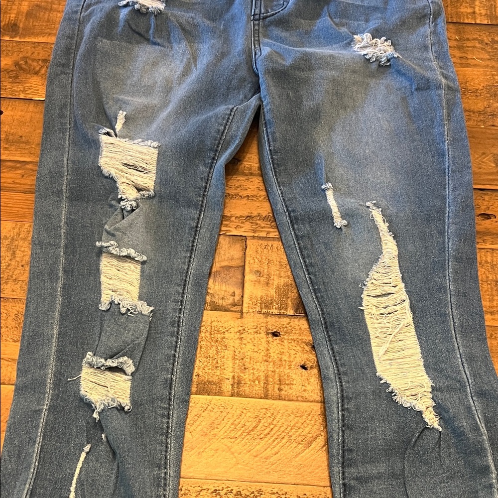 Distressed Blue Jeans with Drawstring - Picture 4 of 7